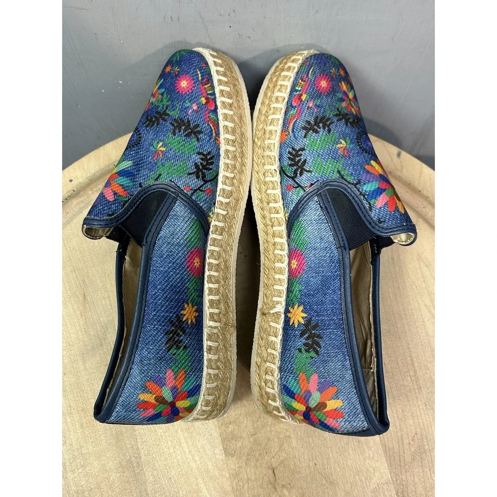 Sergio‎ Banamex Shoes Womens Size 8.5 Blue Floral Denim Espadrille Slip On